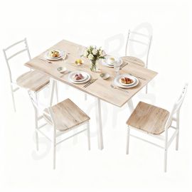 Artiss Dining Table and Chairs Set 5pcs with Extendable 60-120cm Drop-Leaf Table Natural White