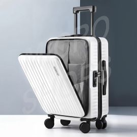 Wanderlite 20" Luggage Suitcase Front Pocket Travel Carry On Dual TSA White