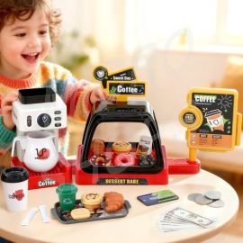 Keezi Kids Pretend Role Play Toy Coffee Shop with Coffee Maker Machine Play Money Food Tea Party Set