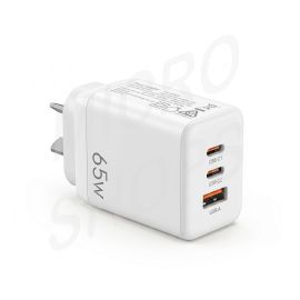 Devanti USB C Charger 65W Fast Charger 3 Port PD Wall Adapter White