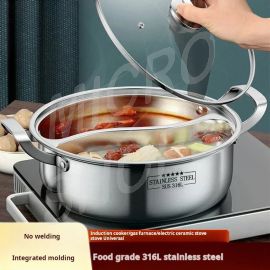 32cm 316 Stainless Steel Twin Divided Hot Pot Silver