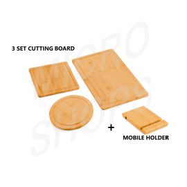 3 Pieces Bamboo Cutting Board with Juice Groove and Mobile Holder included for Home Kitchen