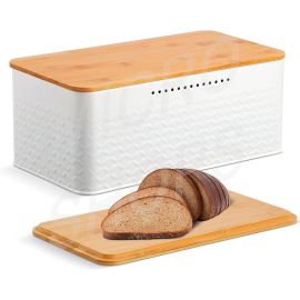 Bread Bin with Bamboo Lid used as Chopping Board for Kitchen Countertop