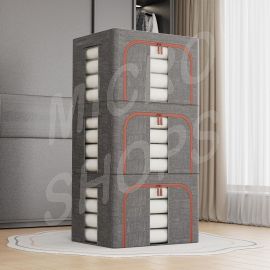 CARLA HOME 3 pack Large Clothes Storage Bins with Lids for Clothing, Bedding, Blankets, Toys (66L capacity - Grey)