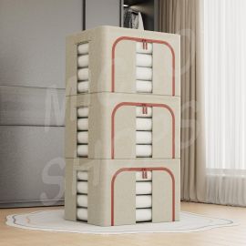 CARLA HOME 3 pack Large Clothes Storage Bins with Lids for Clothing, Bedding, Blankets, Toys (66L capacity - Beige)
