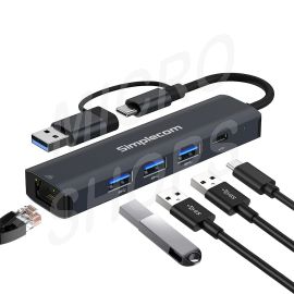 Simplecom CHN436 USB-C and USB-A to 4-Port USB HUB with Gigabit Ethernet Adapter