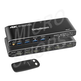 Simplecom KM430 Dual HDMI Monitor KVM Switch for 2 Computers with 4-Port USB Hub 4K@60Hz Keyboard Hotkey