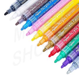 Flysea 12-80 Colours Acrylic Paint Pens Painting Stone Ceramic Glass Marker2-3Mm - 12-Colour Set