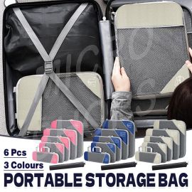 6PCS Compression Packing Cubes Expandable Luggage Storage Bag Travel Packing Bag - Pink
