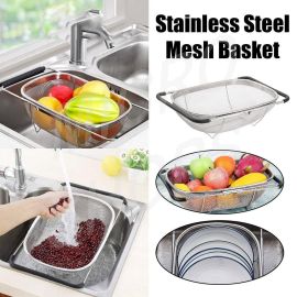 Stainless Steel Telescopic Sink Basket Multi Purpose Fruit Vegetable Strainer