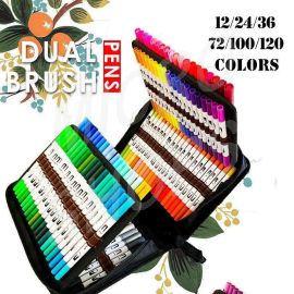 12-120 Watercolor Brush Pen Set Artist Sketch Marker - Black-24 Colours