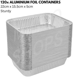 120x Aluminium Disposable Foil Food Container Trays Pans Baking Roast Bulk 22x15.5x5cm