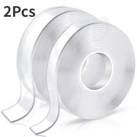 2x Double-Sided Nano Mounting Tape Traceless Clear Adhesive Invisible Gel 2M x 20mm