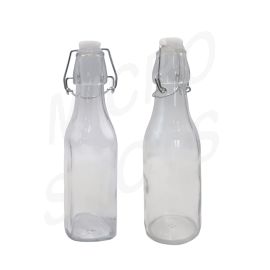 bulk 24 Clear Glass Bottle w Clip Lid 250ml 2 Asst 20cm