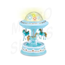 Blue Music Box Musical Carousel Horse LED Carousel Toy Child Birthday Xmas Gift