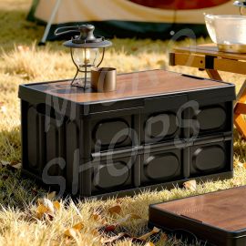 Gardeon Collapsible Outdoor Storage Box 50L Stackable Folding Camping Organizer Plywood Lid Black