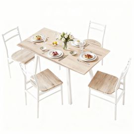 Artiss Dining Table and Chairs Set 5pcs with Extendable 60-120cm Drop-Leaf Table Natural White