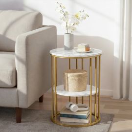 Artiss Coffee Table 2-Tier Round Marble Effect White&Gold