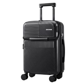 Wanderlite 20" Luggage Suitcase Front Pocket Travel Carry On TSA Black