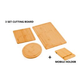 3 Pieces Bamboo Cutting Board with Juice Groove and Mobile Holder included for Home Kitchen