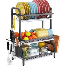 Dish Drying Rack 3 Tier Large Capacity Kitchen Storage with Utensil and Cutting Board Holder