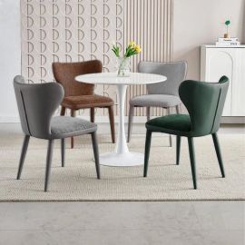 VELLUTO Modern Kitchen Dining Room Chairs Faux Leather Flannel Accent Chairs Metal Vanity Lounge Chair with Back for Living Room Set of 2 (Green)