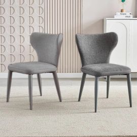 VELLUTO Modern Kitchen Dining Room Chairs Faux Leather Flannel Accent Chairs Metal Vanity Lounge Chair with Back for Living Room Set of 2(Light Grey)