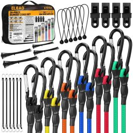 ELEAD 28-Piece Bungee Cord Set Carabiner Hooks Heavy Duty Assorted Sizes Tie Down