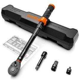HORUSDY 3/8-Inch Drive Click Torque Wrench Set, 5-45 ft-lb / 6.8-61 Nm Dual Scale, ±3% Accuracy with 3” Extension Bar & Adapters – Ideal for Auto