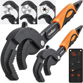 HORUSDY 2Pc Adjustable Wrench Quick Multi-Function Spanner Power Grip Pipe Set