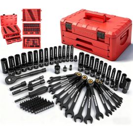 SEDY 132-Piece Mechanics Tool Set, Ratchet Spanner & Socket Wrench Set, SAE/Metric 1/4" & 3/8" Socket Set, Extensions & Adapters