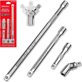 SEDY 4-Piece 3/8" Drive Socket Extension Bar Set, Professional Socket Extension Set Include 3, 6, and 10 Inch Extensions and 3/8 Inch drive Universal Joint Sockets