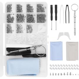 HORUSDY 633-Piece Glasses Repair Kit with Nose Pads, Eyeglass Screwdriver Set with Tiny Screws, Tweezers, Silicone Nose Pads, Washers, Nuts, Cleaning Cloths and Storage Case for Sunglasses