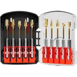 10Pc Titanium Gold Carbide Burr Set 1/4" Hex Quick Change Shank Die Grinding Bit
