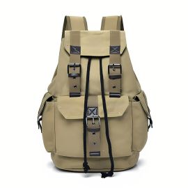 Unisex Retro Rucksack Large Capacity Travel Bag Leisure Backpack Schoolbag - Khaki