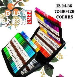 12-120 Watercolor Brush Pen Set Artist Sketch Marker - Black-24 Colours