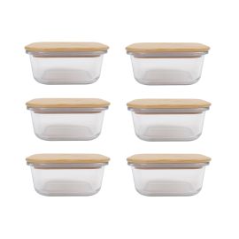6 Pcs Medium Bamboo Food Containers – Clear Glass with Bamboo Lids