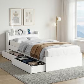 Artiss Bed Frame King Single Size with Charging Ports and 2 Drawers AURA